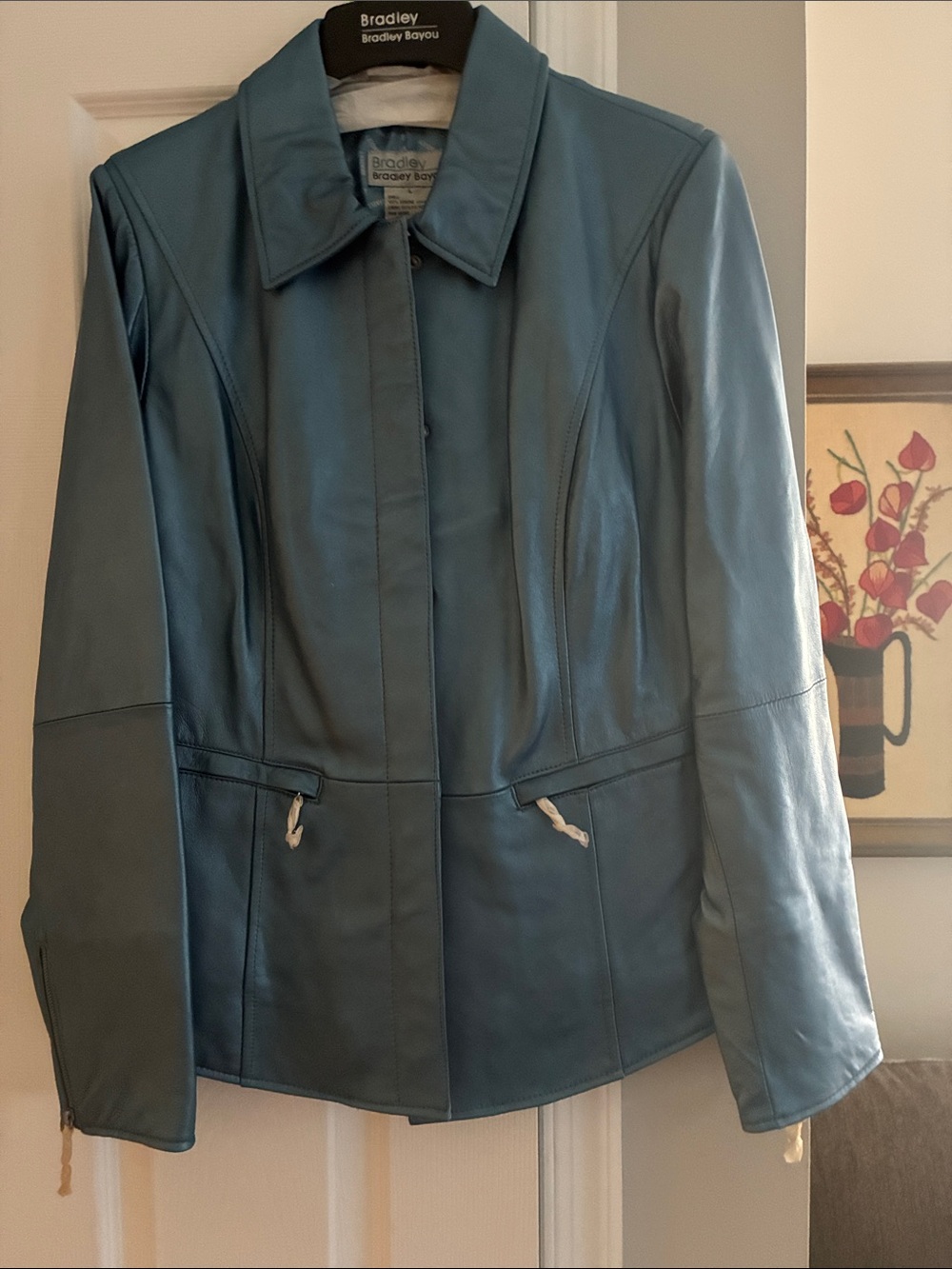 Gorgeous Vintage NWT Blue Leather Jacket Size Large